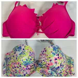 Victoria's Secret The Fabulous Bikini Top Underwired Padded Halter 36DD Lot of 2